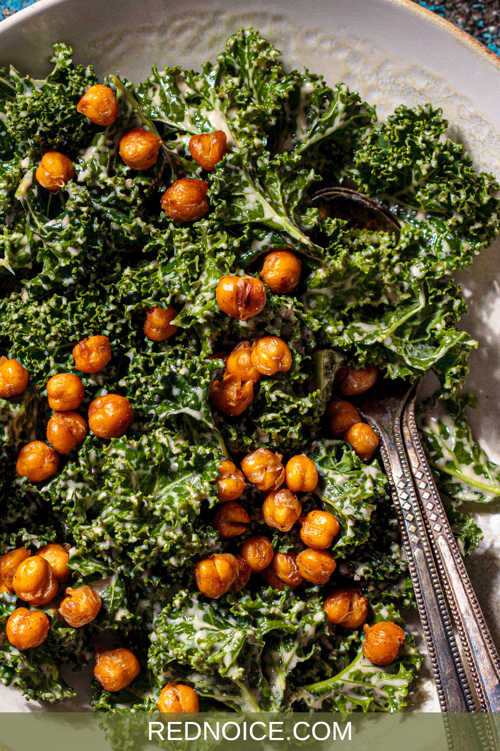Kale caesar salad with roasted chickpeas