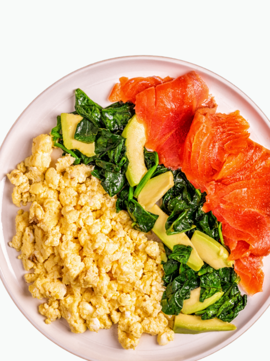 Scrambled Eggs with Spinach, Avocado & Smoked Salmon