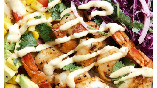 Mexican grilled shrimp salsa bowl