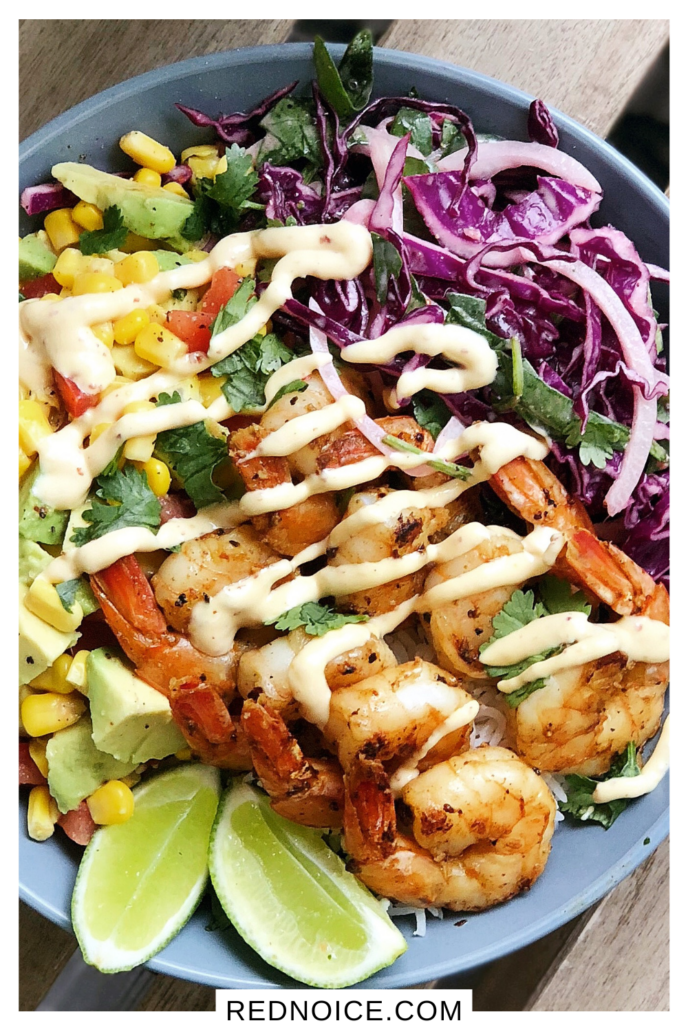 Mexican grilled shrimp salsa bowl