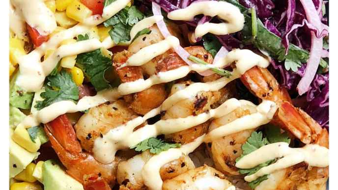 Mexican grilled shrimp salsa bowl