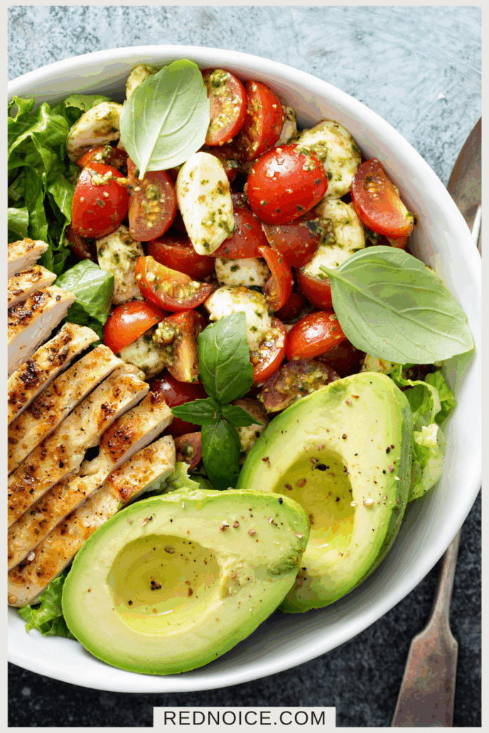 Caprese chicken salad bowl