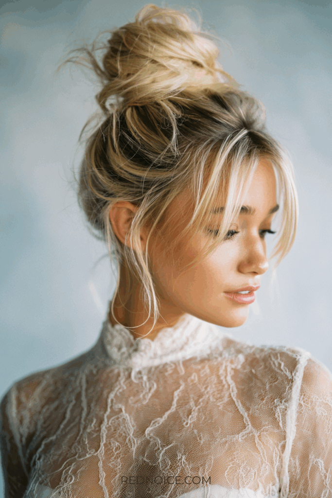 The Tousled High Bun (Modern Festive Glam)