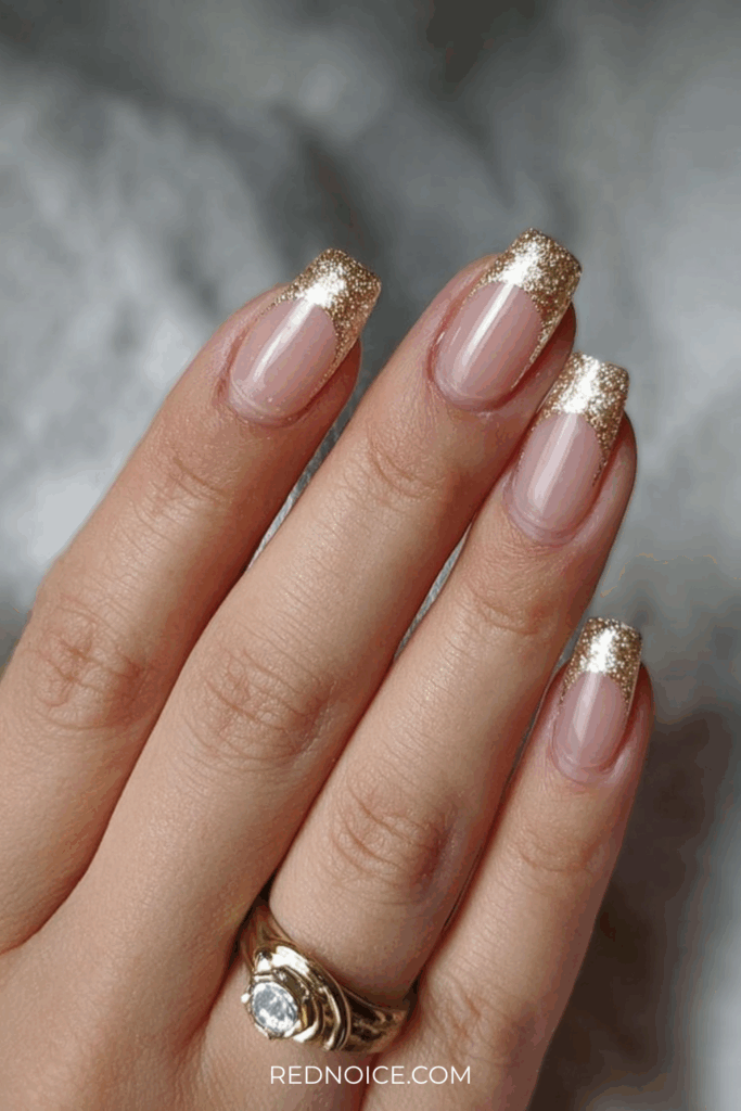 Gold Glitter French Tips (A Party-Ready Classic)