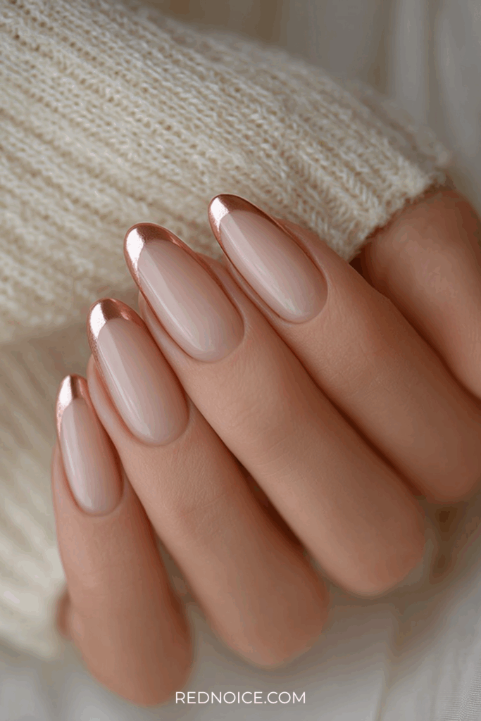 Champagne Chrome French Tips (The 2025 Favorite)