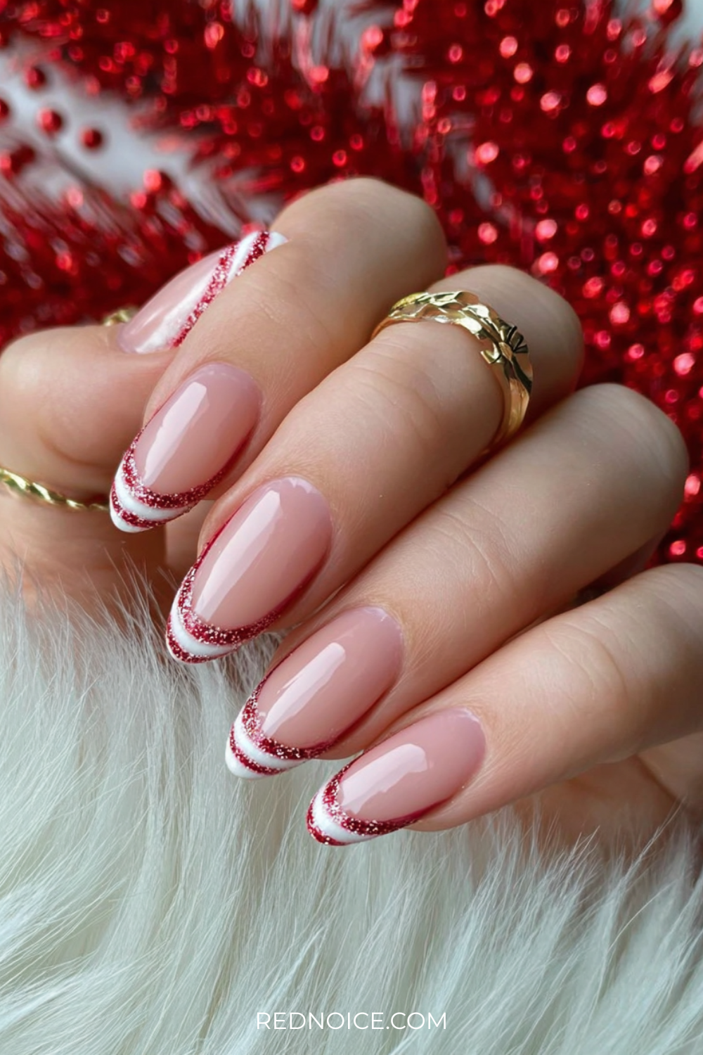 Candy Cane French Tips (Cute & Playful)