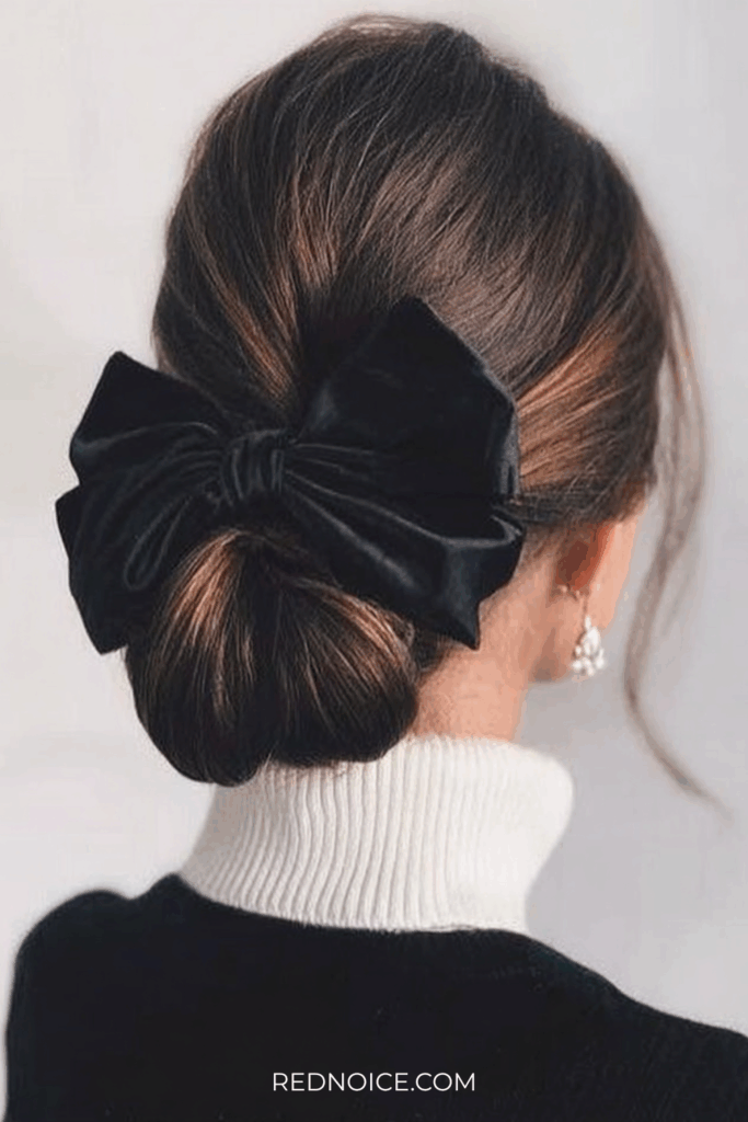 The Ribbon-Tied Updo (A 2025 Holiday Trend Peak)
