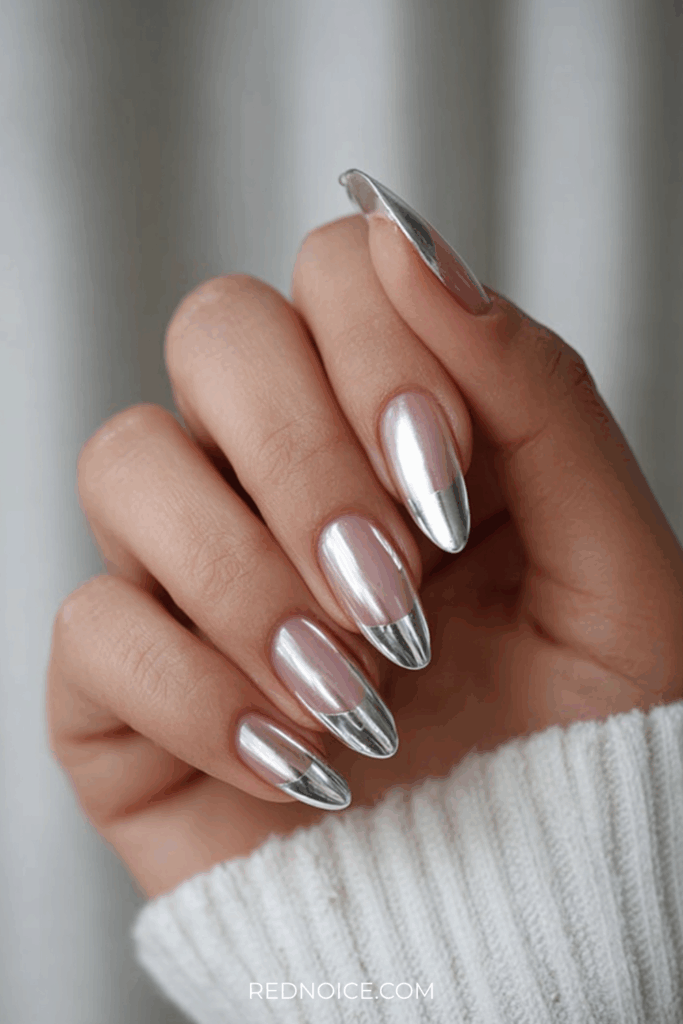 Metallic Silver French Tips (Perfect for New Year’s Eve)