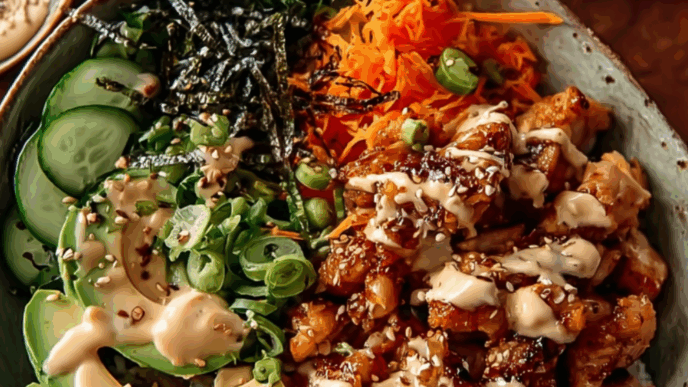 Spicy Honey-Ginger Chicken Bowls with Yum Yum Sauce