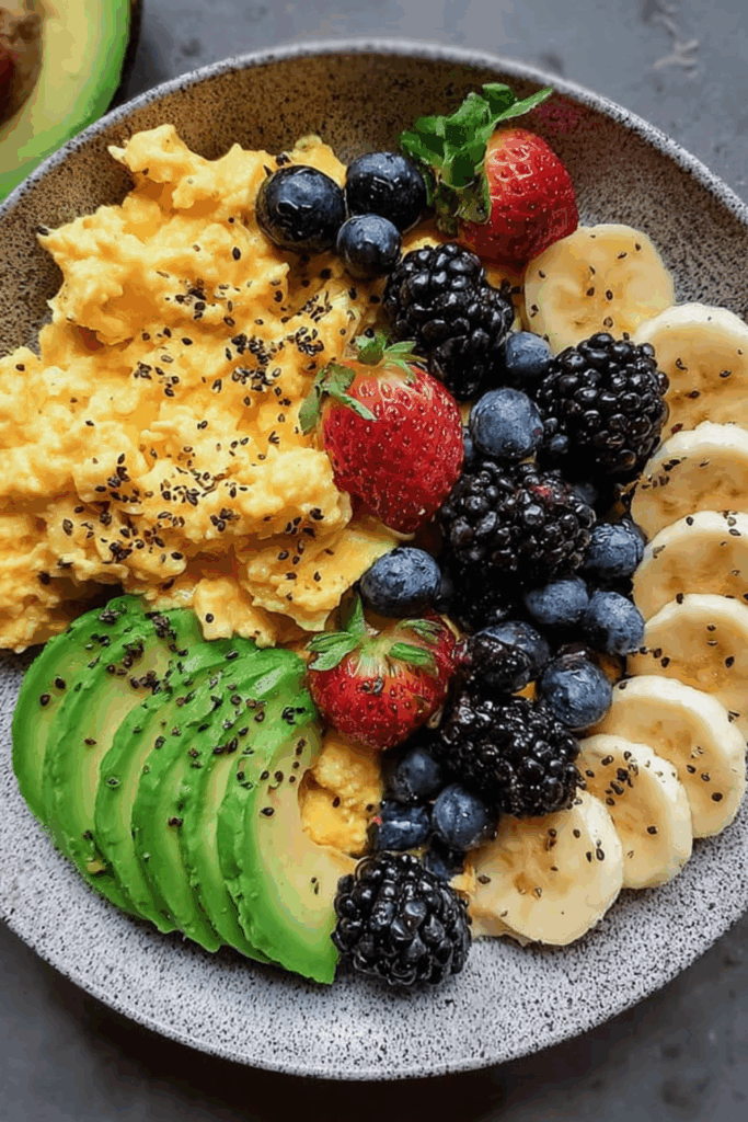 Bonus: Power Plate — Scrambled Eggs, Berries, Banana & Avocado Slices