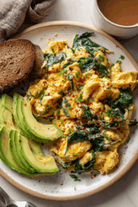 Monday: Spinach Scrambled Eggs with Avocado Slices