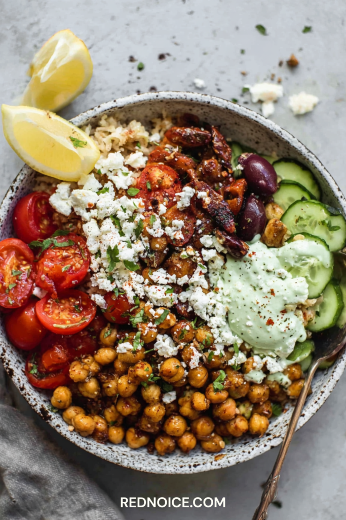 Greek Chickpea Power Bowl with Creamy Tahini Dressing