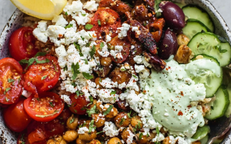 Greek Chickpea Power Bowl with Creamy Tahini Dressing