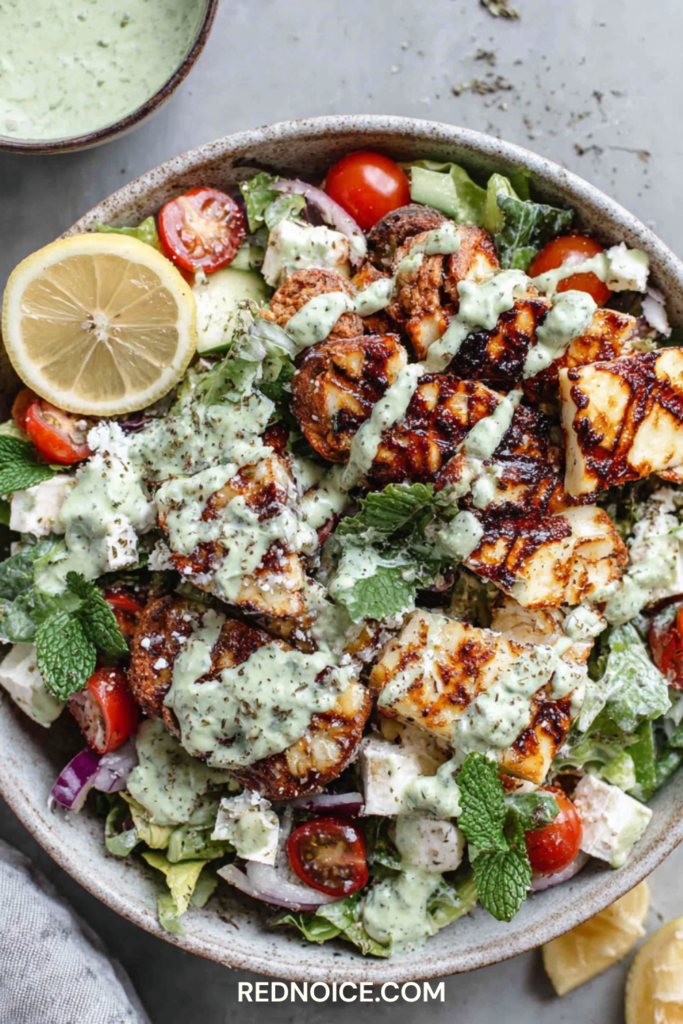 Lebanese Fattoush Salad with Grilled Halloumi