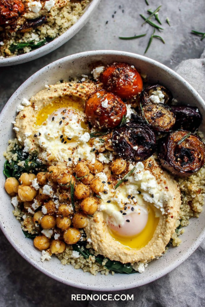 Mediterranean Grain Bowl with Roasted Red Pepper Hummus