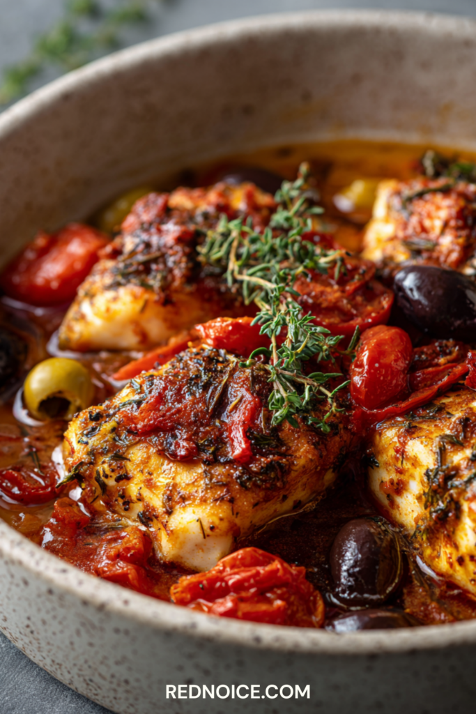 Greek-Style Baked Fish with Tomatoes and Olives