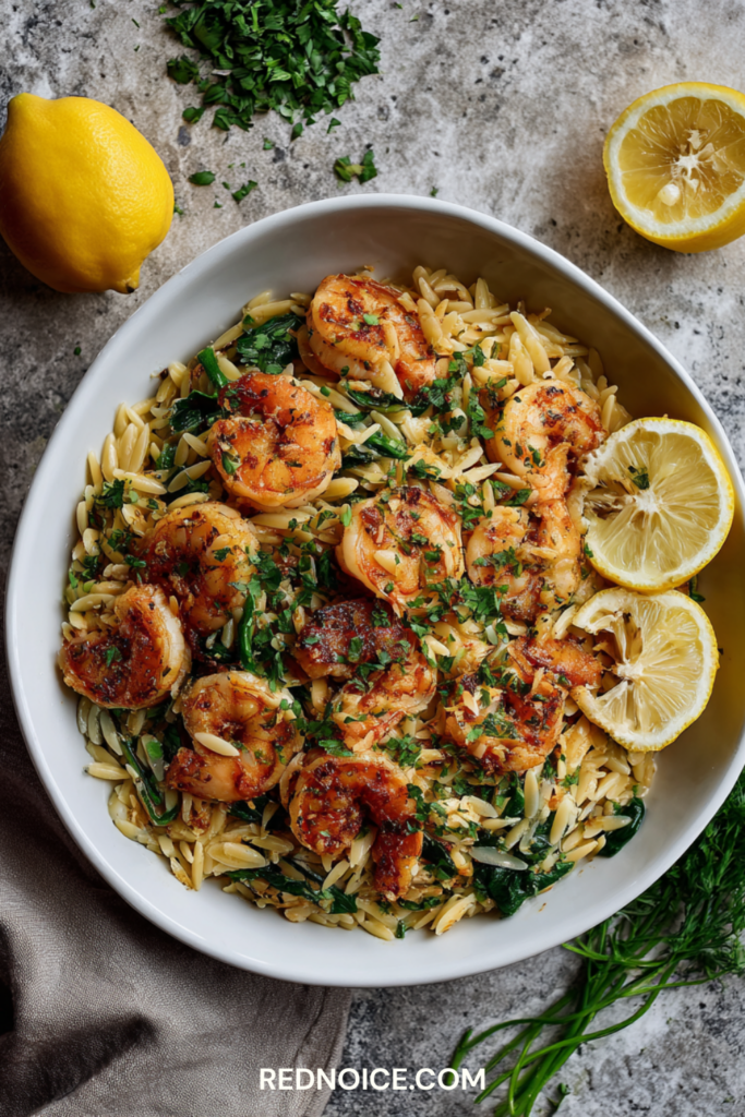 Greek Lemon Orzo with Shrimp and Spinach