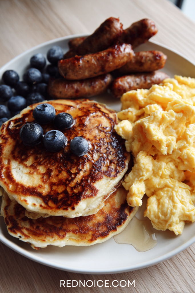 Protein Pancake Stack + Eggs + Turkey Sausage