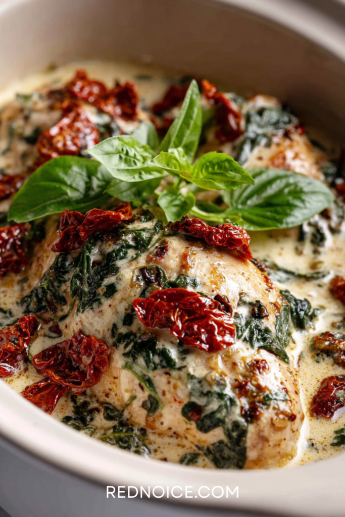 High-Protein Crockpot Tuscan Chicken
