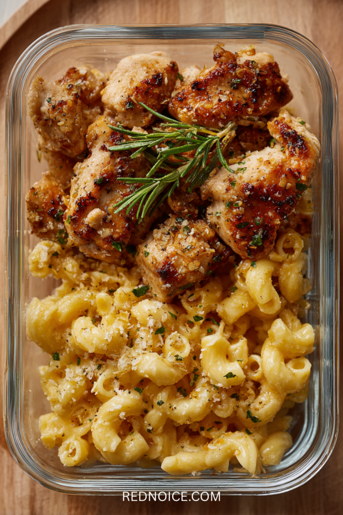 High Protein Honey Garlic Butter Chicken with Mac & Cheese