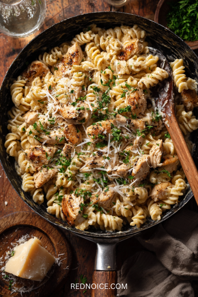 Creamy Garlic Butter Chicken & Rotini in Parmesan Sauce