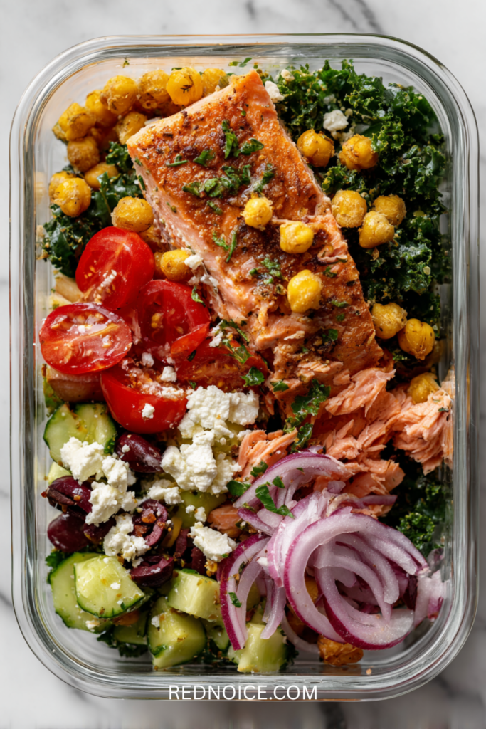 Mediterranean Salmon Salad with Crispy Chickpeas