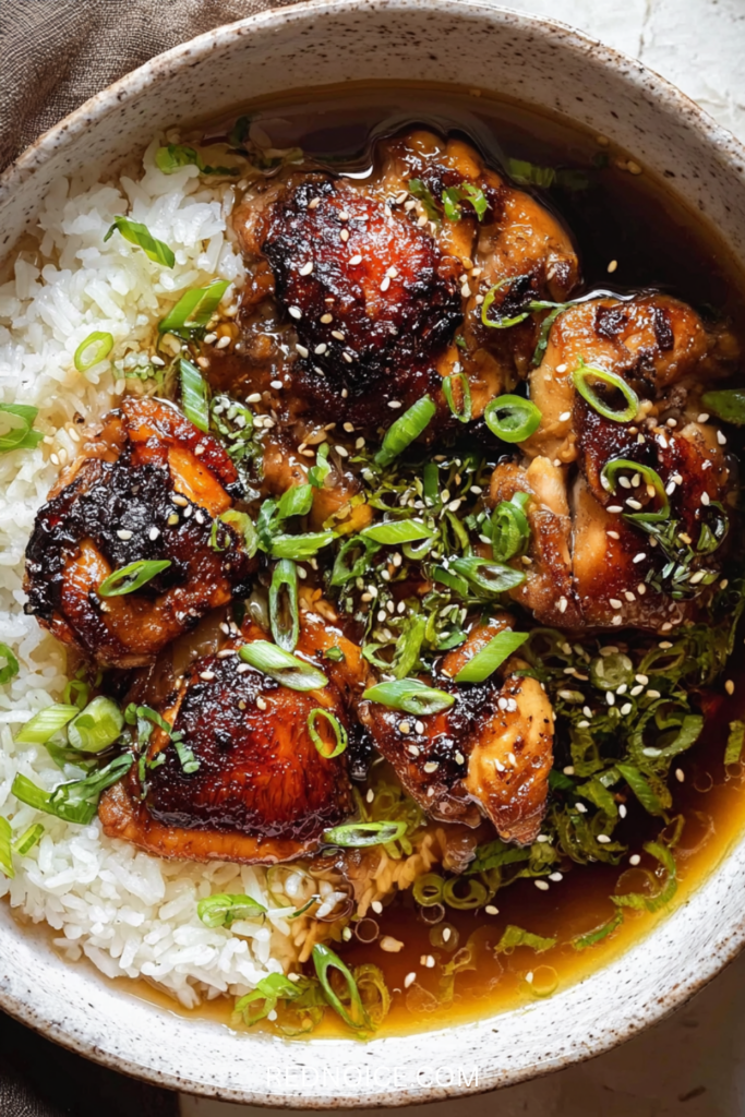 Caramelized Soy Chicken in Garlic Ginger Broth with Rice