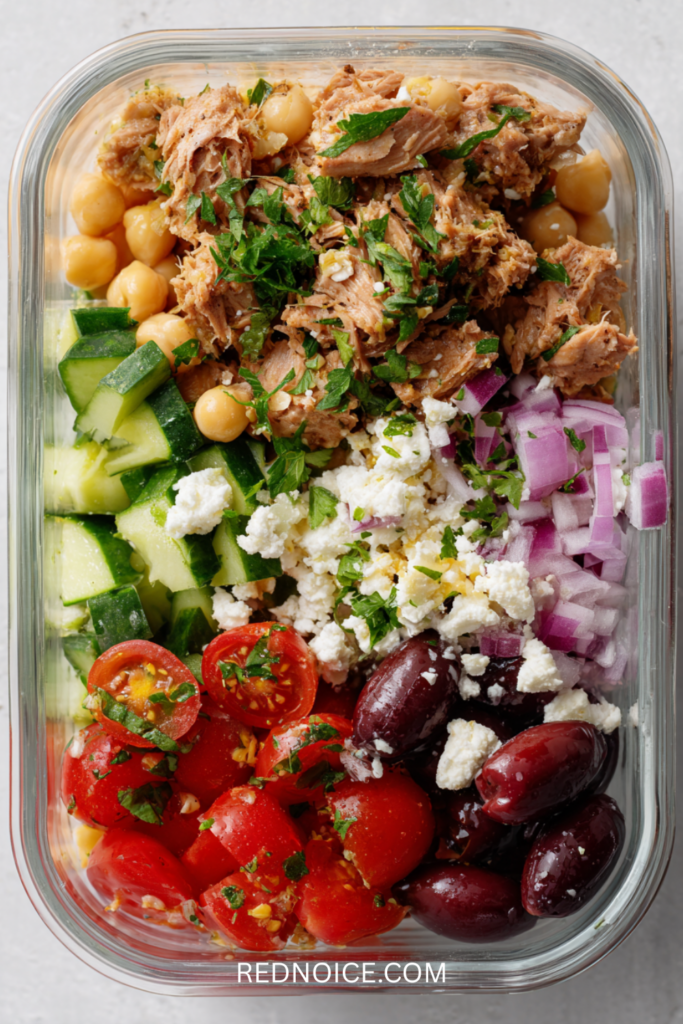 Mediterranean Chickpea & Feta Salad with Tuna