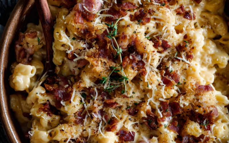 Creamy mac and cheese with bacon