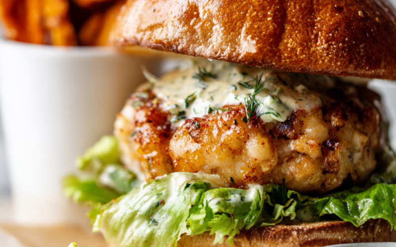 Shrimp Burgers with Lemon Dill Sauce
