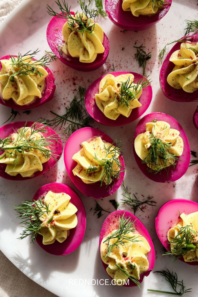 Pretty Pink Beet-Pickled Deviled Eggs