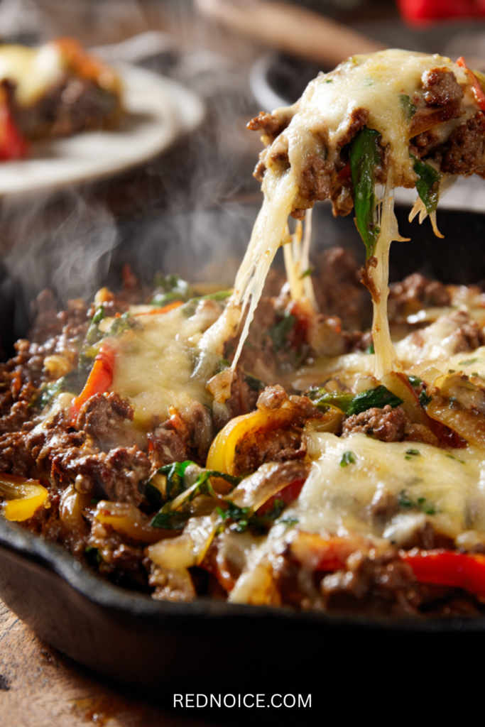 Ground Beef Philly Cheesesteak Skillet