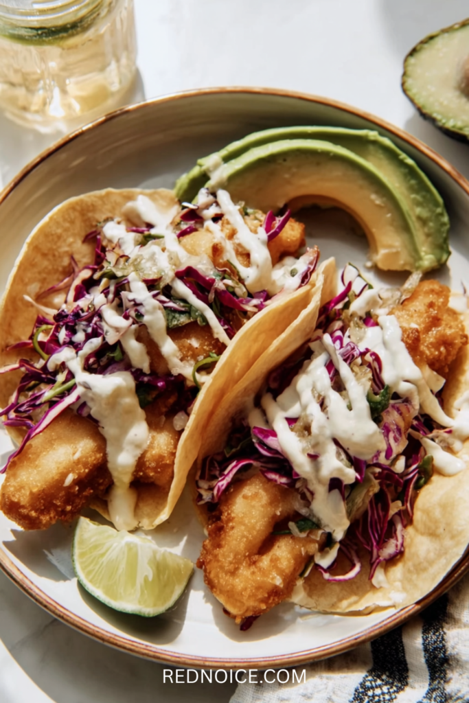 Baja Fish Tacos with Cabbage Slaw and Lime Crema