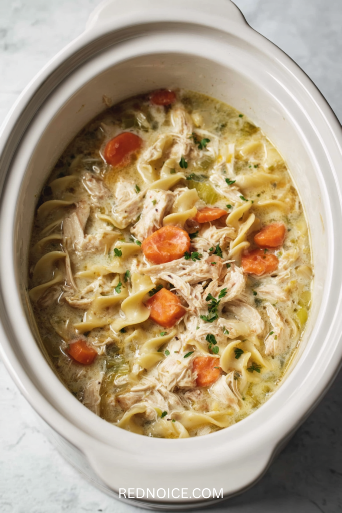 Creamy crockpot chicken noodle soup recipe