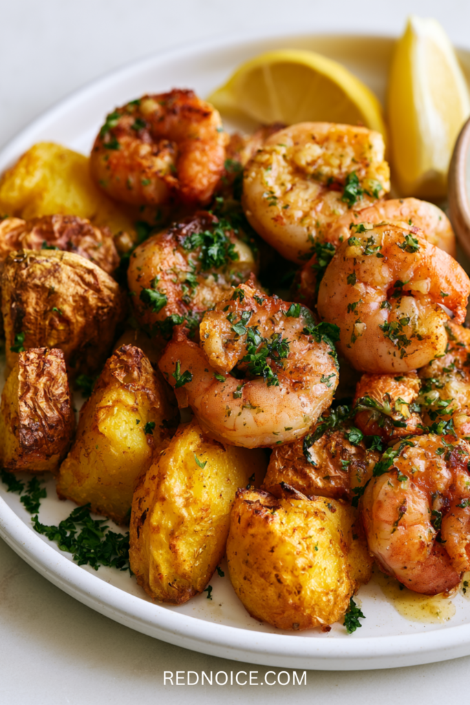 Air Fryer Garlic Butter Shrimp (with Optional Potatoes)