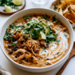 high-protein chicken taco soup in crockpot