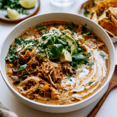high-protein chicken taco soup in crockpot