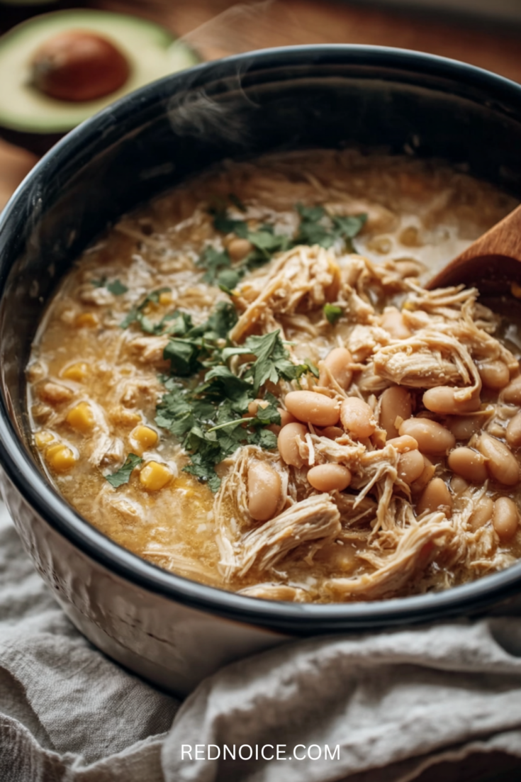 Healthy crockpot white chicken chili recipe