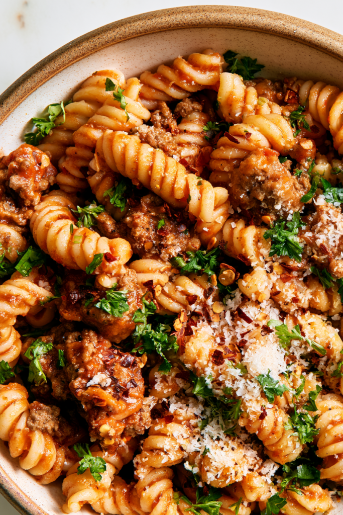 10. Spicy Ground Beef Pasta Arrabbiata