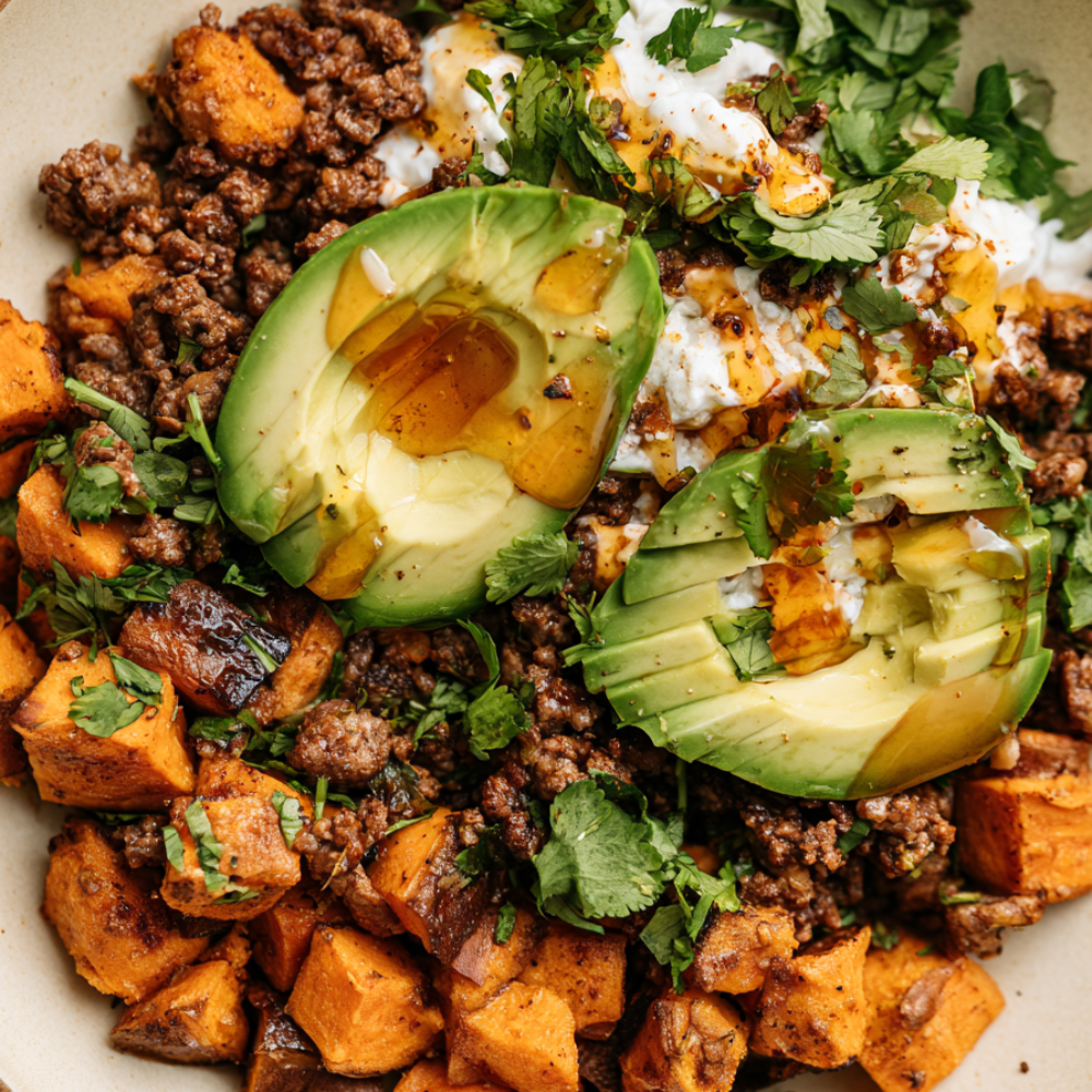 10. Sweet Potato Ground Beef Bowl
