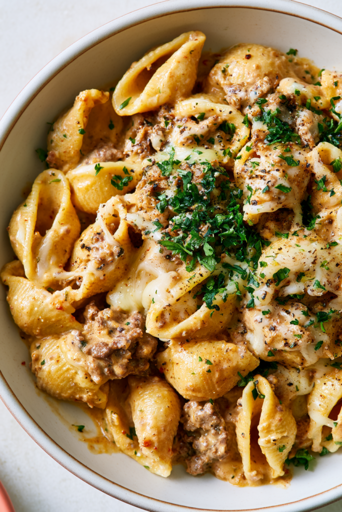 2. Creamy Ground Beef and Shells