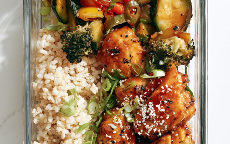 Sweet and Spicy Chicken Bowl. Asian meal prep