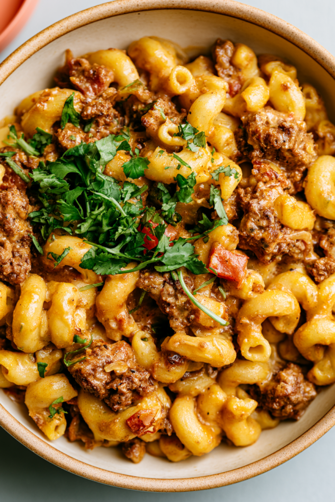4. Cheesy Taco Mac with Ground Beef