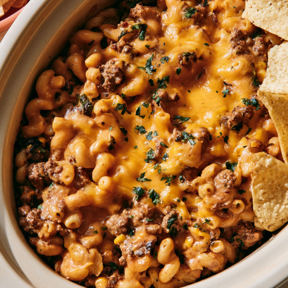 4. Crockpot Cheesy Taco Pasta