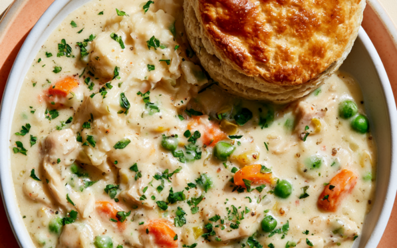7. Crockpot Chicken Pot Pie with Biscuits