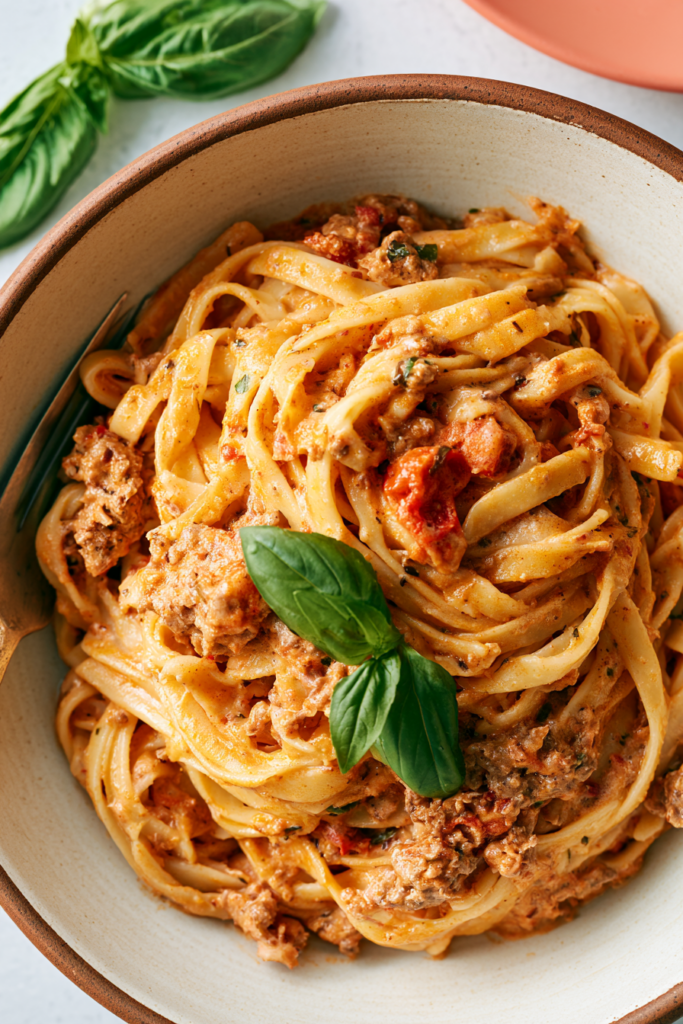 8. Creamy Beef and Tomato Pasta