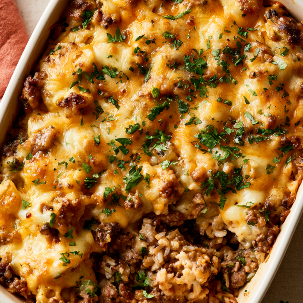 Cheesy Ground Beef and Rice Casserole