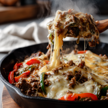 Ground Beef Philly Cheesesteak Skillet