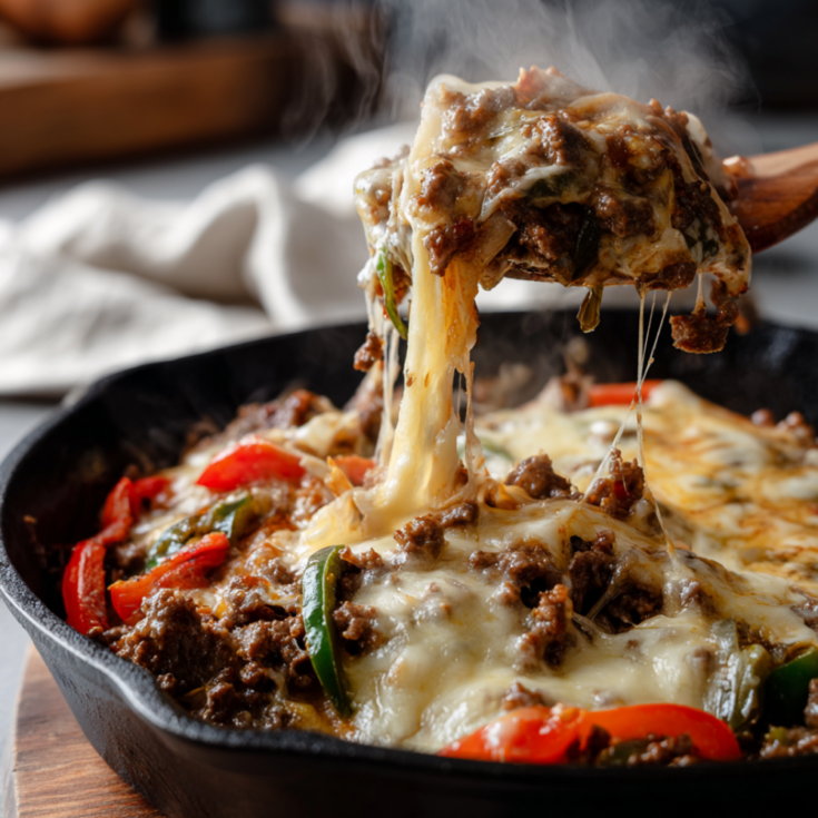 Ground Beef Philly Cheesesteak Skillet