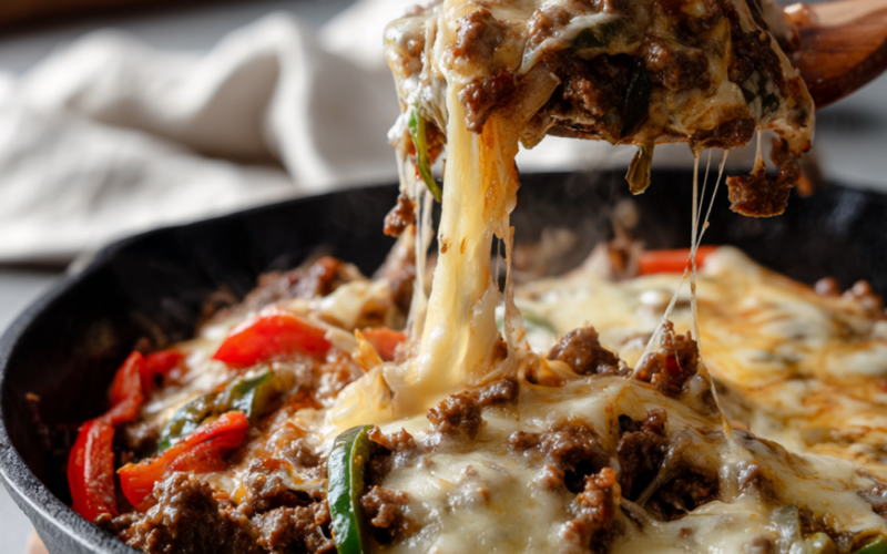 Ground Beef Philly Cheesesteak Skillet